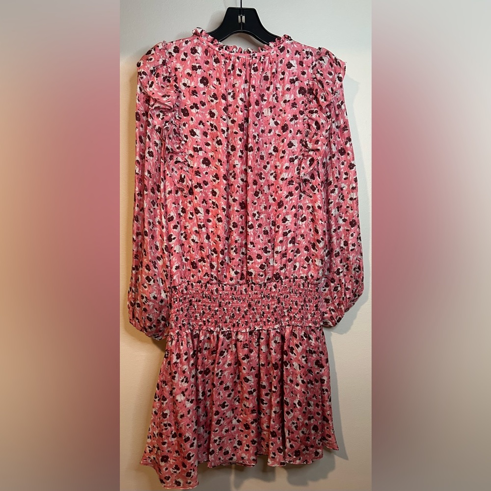 Ramy Brook Pink Floral Long-Sleeve Smocked Waist Mini Dress - Picture 7 of 11